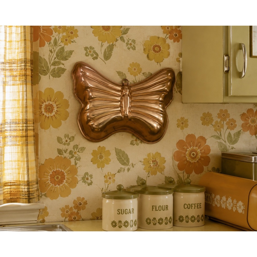 Vintage Copper Butterfly Cake Mold 6 Cup Wall Decor Hanging Tin Pan Rose‎ Gold